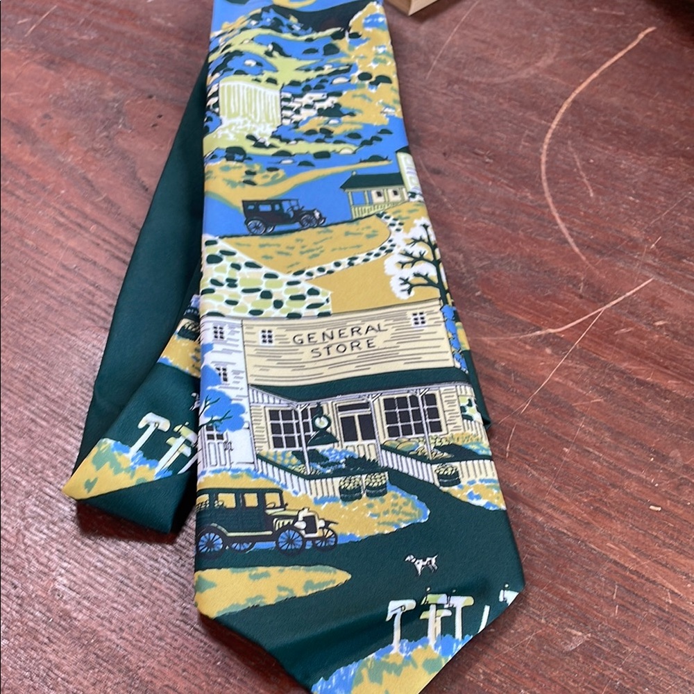 Sears The Mens Store vintage Scenic Print Silk Tie- General Store